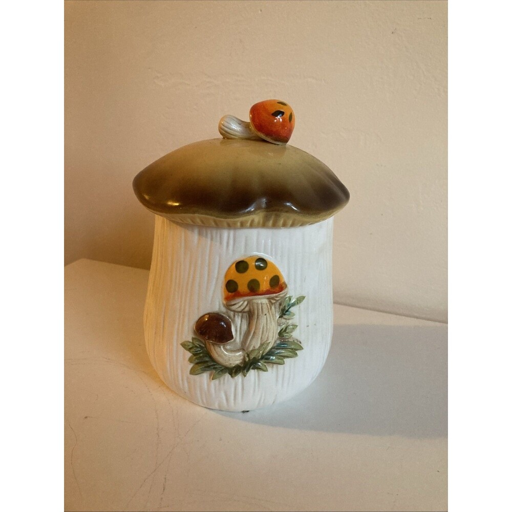 Vintage Merry Mushroom 7.25” Tall Canister Cookie Jar Japan 70s Sears Roebuck